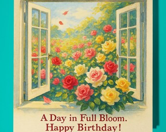 A Day in Full Bloom - Happy Birthday Card - Premium Greeting Card & Envelope - Family Friend Sister Girlfriend Mum