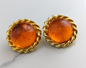 Beautiful Vintage Jewellery Orange Marmalade Colour Large Lucite Clip-on Earrings
