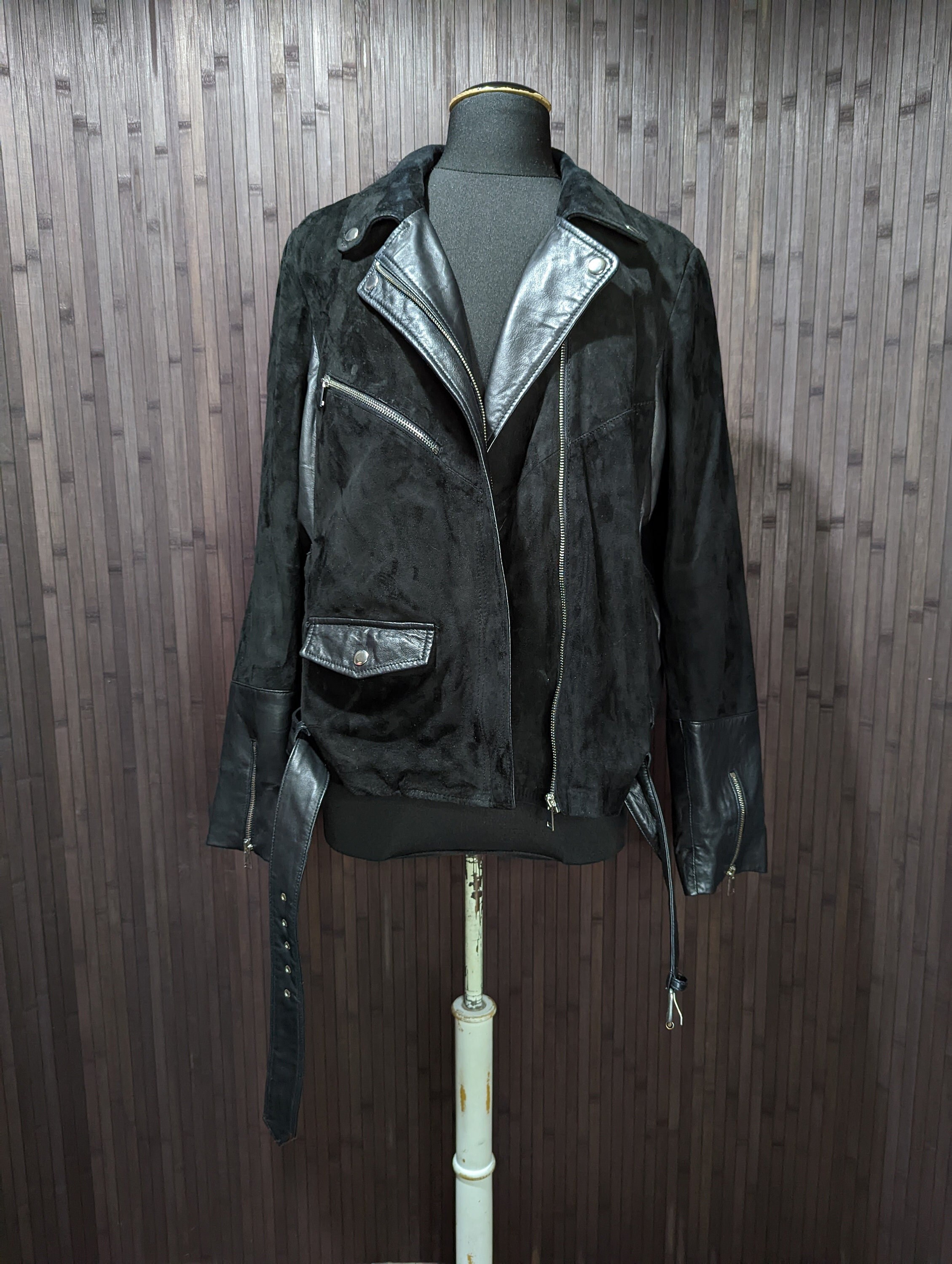 Urbancode London Women's Suede Leather Biker Jacket Black XL