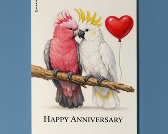 Animal Hugs Series Cockatoos: A perfect pair Happy Anniversary Card  Premium Greeting Card Envelope Personalised Couples Husband Spouses