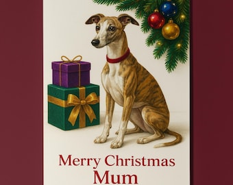Whippet Dog - Merry Christmas Mum Card - Funny dogs - Dog breeds -  Premium Greeting Card and Envelope - Personalised Card