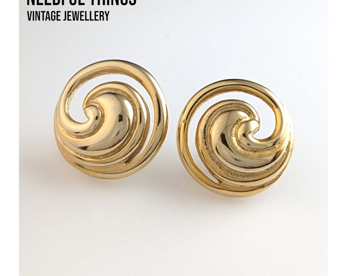 Vintage Jewellery Chic Gold Tone Swirl Stud Earrings