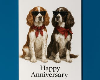 Dog Breeds Collection - Spaniel Dogs Duo - Happy Anniversary Card - Funny Animal - Premium Greeting Card Envelope - Personalised card Couple