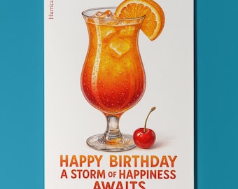 Cocktail Wishes Collection - Hurricane Cocktail - Happy Birthday Card - Premium Greeting Card and Envelope - Personalised card - Girlfriend