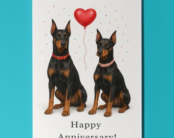 Dog Breeds Collection - Doberman dogs - Anniversary Card - Funny Animal - Premium Greeting Card & Envelope - Personalised card - Couples