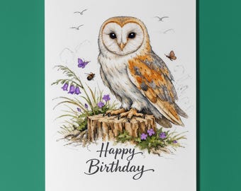 Animal Hugs Series Barn Owl: Spring Serenade Happy Birthday Card Premium Greeting Card Envelope Personalised Wildlife Heart Shaped Face Owl