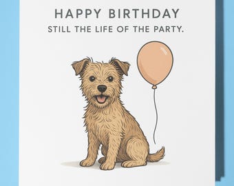 Border Terrier - Minimalist collection -Still Life of the Party - Happy Birthday Card - Premium Greeting Card & Envelope - Personalised card