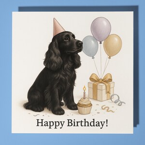 Cão Spaniel Inglês Preto - Cartão de Feliz Aniversário - Animal Engraçado - Cartão de Saudações Premium e Envelope - Cartão Engraçado Personalizado - Família de Amigos