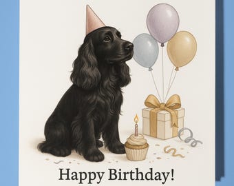 Black English Spaniel Dog - Happy Birthday Card - Funny Animal - Premium Greeting Card & Envelope - Personalised funny card - friend family