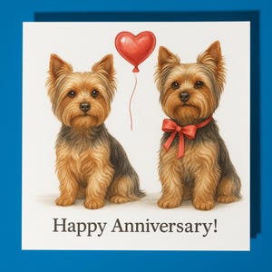 Yorkshire Terrier Cuore Rosso - Buon Anniversario - Biglietto di Auguri con Animale Divertente - Busta Premium - Biglietto di Auguri Personalizzato con Cane - Moglie Marito