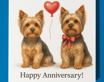 Yorkshire Terrier Red Heart - Happy Anniversary - Card  Funny Animal - Premium Greeting Card Envelope - Personalised Dog card - Wife Husband