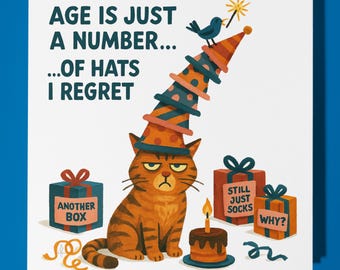 Cat - Happy Birthday Card - Funny Animal - Premium Greeting Card Envelope - Personalised Cat card - sister daughter friend Mom Dad Family
