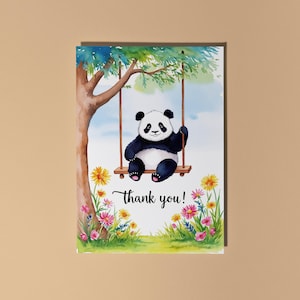 Panda drôle fait main Panda mignon se balançant Merci ! Carte Carte drôle d'animal Carte de voeux et enveloppe premium pour les amoureux des animaux