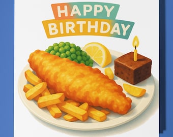 Breakfast Fish and Chips and Brownie  - Happy Birthday Card - Premium Greeting Card & Envelope - Family Friend Sister Girlfriend Mum