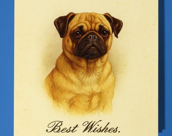 Antique postcard collection - Pug Dog - portrait  - Best Wishes - Happy Birthday Card - Premium Greeting Card & Envelope - Personalised card