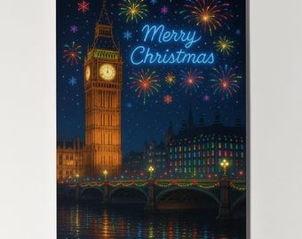 Festive Night in London - Big Ben - Merry Christmas Card - Cities - Premium Greeting Card & Envelope Personalised - Friends Family members