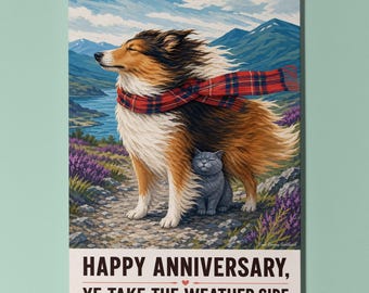 Rough Collie British Shorthair Anniversary Card, Scottish Dog Cat Love (300gsm Matte Paper)