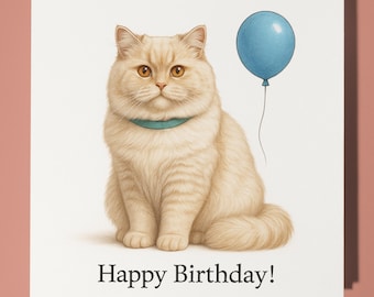Cat Breeds Collection - British Longhair cat - Happy Birthday Card - Funny Animal - Premium Greeting Card & Envelope - Personalised card