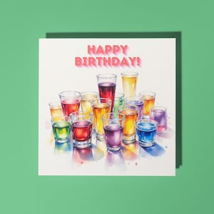 Composizione stupenda fatta a mano di cocktail colorati, vivaci e stratificati - Biglietto di auguri di buon compleanno Biglietto di auguri premium e busta