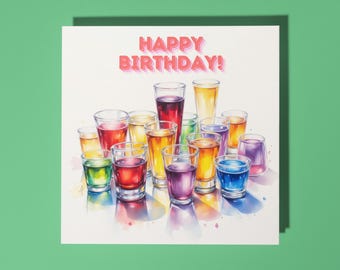 Handmade Stunning arrangement of colorful, vivid, layered cocktail  - Happy Birthday Card Premium Greeting Card & Envelope
