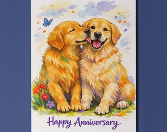 Golden Retriever Dogs Love - Anniversary Card - Funny Dog Breeds - Premium Greeting Card Envelope - Personalised card - Couple Wife Husband