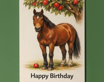 Animal Hugs Collection Horse - Apple-solutely Happy Birthday Card Premium Greeting Card and Envelope Personalised Friends Family members