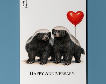 Biglietto d'anniversario con tasso del miele, biglietto per coppia di animali carini, regalo romantico personalizzato per amanti della fauna selvatica