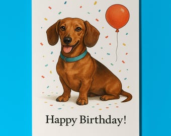 Dog Breeds Collection - Dachshund Dog Happy Birthday Card - Funny Animal - Premium Greeting Card Envelope - Personalised card - Friend