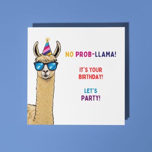 Cartão de aniversário feito à mão Lhama feliz com óculos Cartão de aniversário Sem problemas-Lhama! Cartão de animal engraçado Amantes de animais Cartão de felicitações premium Envelope branco