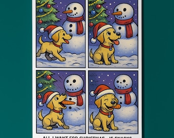 Merry Mischief Comic - Snowman - Merry Christmas Card - Funny Dogs -  Premium Greeting Card and Envelope - Personalised card - Friends