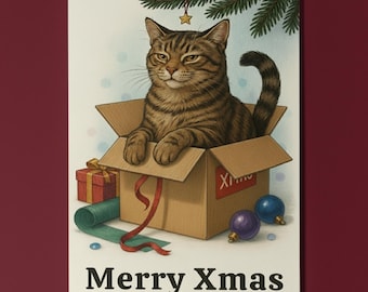 Boxing Day Cat - Merry Xmas Card - Funny Cats - Cat Breeds - Premium Greeting Card and Envelope - Personalised - Mother Mum Dad Son Daughter