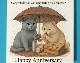 British Shorthair cats - Happy Anniversary Card  Funny Animal - Premium Greeting Card & Envelope - Personalised cat card - Husband Couple