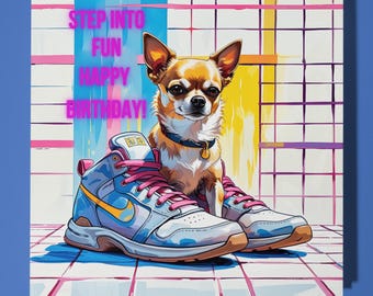Chihuahua dog Happy Birthday Card - Funny Animal - Premium Greeting Card & Envelope - Personalised Dog card - Dad Son Sister Friend Brother