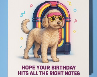 80s Cockapoo - Happy Birthday Card - Premium Greeting Card and Envelope Personalised funny dog card - Friend Grandad Family.