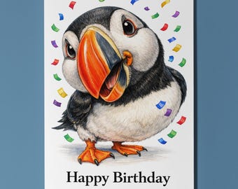 Puffins Collection Puffin: Cute Beak Wishes Happy Birthday Card Funny Animal Premium Greeting Card Envelope Personalised Cute Atlantic bird