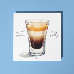 Cocktail shot B-52 fatto a mano - Stratificato alla perfezione! Biglietto di auguri di buon compleanno Biglietto di auguri premium e busta