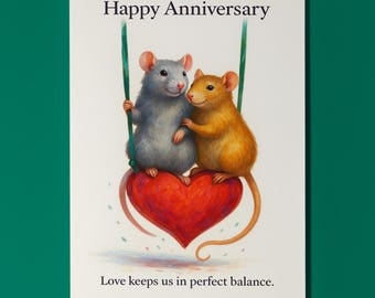 Two rats - Love Keeps us in perfect balance - Happy Anniversary Card - Funny animals - Premium Greeting Card & Envelope - Personalised card