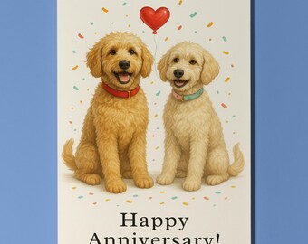 Dog Breeds Collection - Labradoodle dogs - Anniversary Card - Funny Animal - Premium Greeting Card & Envelope - Personalised card - Couples
