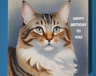 Handmade Tabby Cat - Personalised Cat card - Son Sister daughter Mum Dad - Birthday Card Funny Animal Card - Premium Greeting Card Envelope