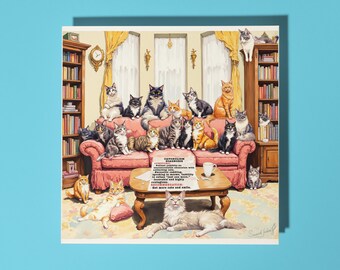 Handmade Room completely overrun with cats - Catoholism diagnosis Card Card Funny Animal Card Animal Lovers Premium Greeting Card & Envelope