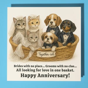 Gattini e cuccioli - Biglietto di auguri per il buon anniversario con animali divertenti - Biglietto di auguri premium e busta - Biglietto di auguri personalizzato per cani - Marito e moglie