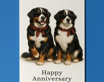 Dog Breeds Collection -  Bernese Mountain Dogs Duo - Anniversary Card - Funny Animal - Premium Greeting Card & Envelope - Personalised card