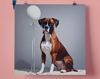 Elegant Boxer Dog Pet Portrait Wall Art Print, Perfect Gift for Pet Lovers, 295mm x 295mm, 300GSM Matte Paper, Unframed