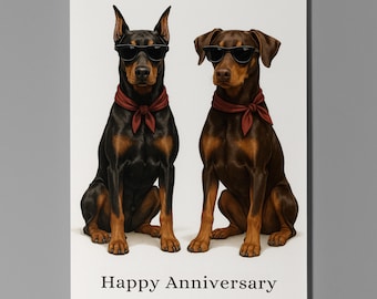 Dog Breeds Collection -  Doberman Dog Duo - Happy Anniversary Card - Funny Animal - Premium Greeting Card and Envelope - Personalised card
