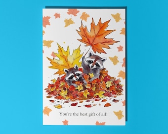 Handmade Funny raccoons playing You're the best gift of all!  Love Card Premium Greeting Card & Envelope