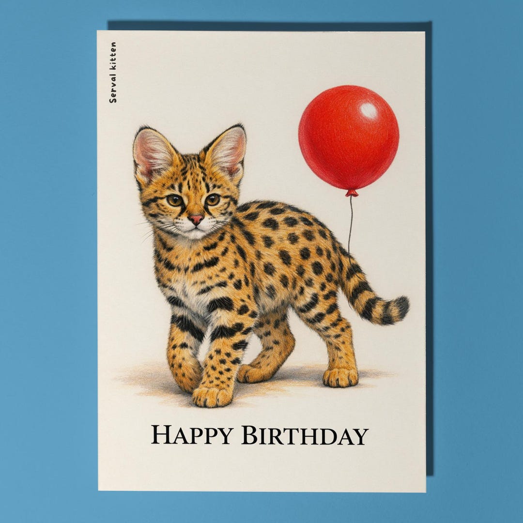 Wild Cats Party Serval Kitten: Spotted Joy Happy Birthday Card Premium ...