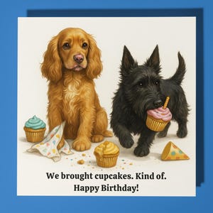 Cocker Spaniel Scottish Terrier - Trouxemos cupcakes Tipo de - Cartão de Feliz Aniversário - Envelope de Cartão de Saudações Premium Cartão engraçado personalizado