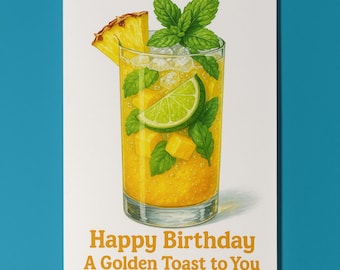 Cocktail Wishes Collection -  Mango and Pineapple Mojito Cocktail - Happy Birthday Card - Premium Greeting Card Envelope - Personalised card