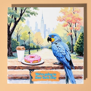 We gaan naar New York City Card - Funny Animal Premium wenskaart en envelop - Gepersonaliseerde kaart - Stel familievriend
