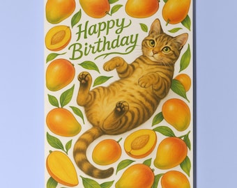 Sweet Mango Tabby Cat - Fruity Friends Collection Birthday Card - Funny Animals - Premium Greeting Card Envelope - Personalised - Friends